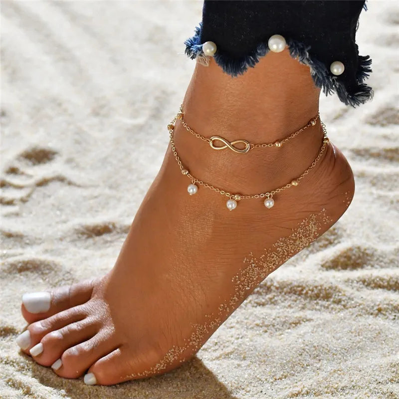 Dospita Female Bohemian Stars Heart Summer Anklets For Women Crystal Ankle Bracelets Girls Barefoot on Leg Chain Jewelry Gift