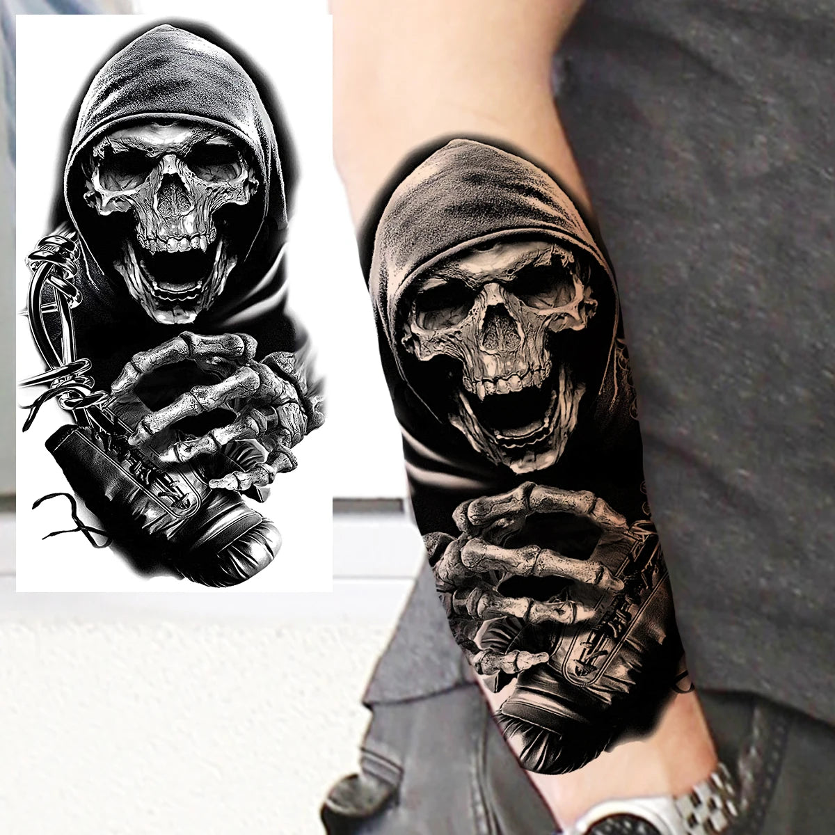 Dospita  -  Black Forest Temporary Tattoos For Women Men Realistic Clown Mask Skull Dahlia Fake Tattoo Sticker Forearm Leg Tatoos Hot Sale