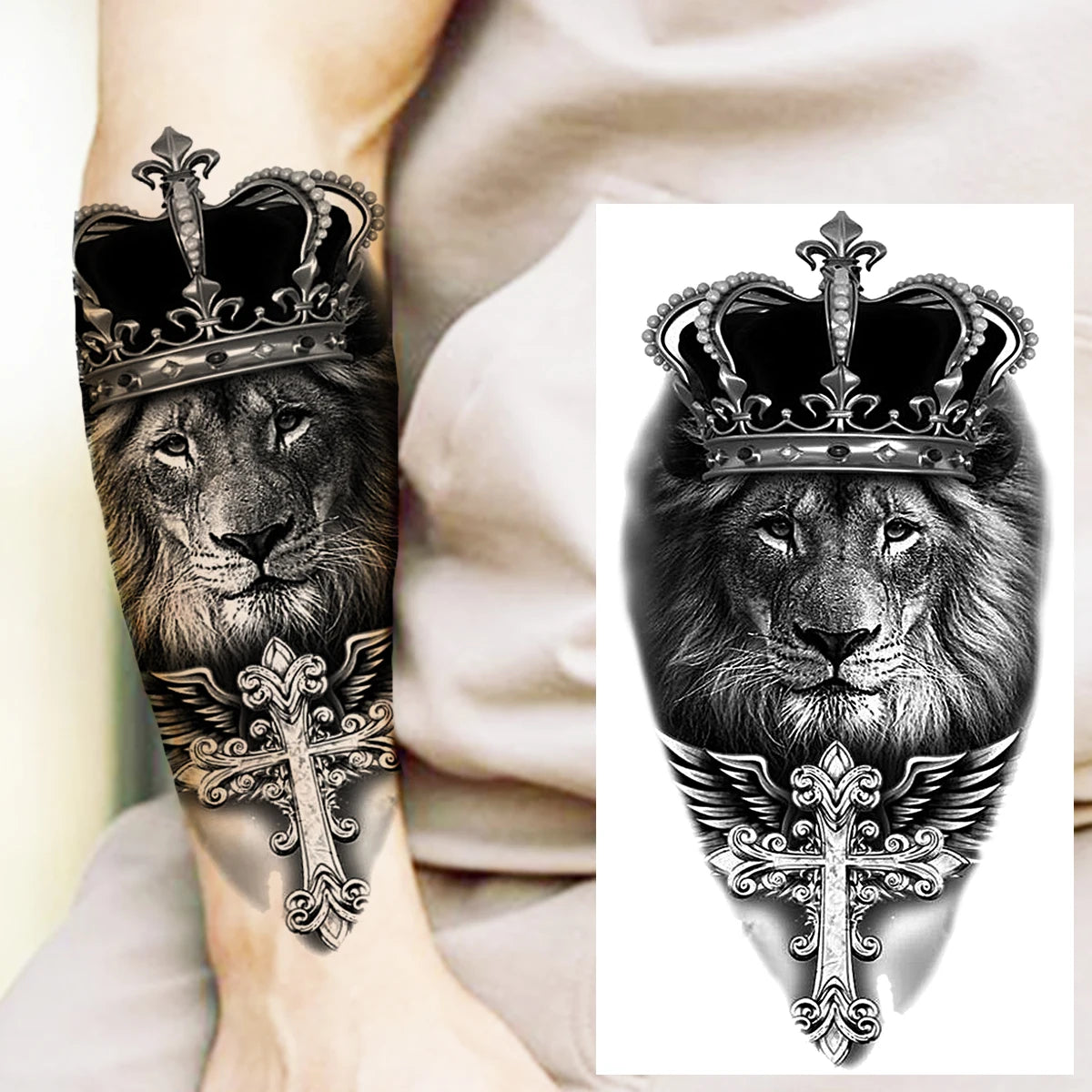 Dospita  -  Black Clown Temporary Tattoos For Women Men Realistic Lion Crown Pirate Captain Scary Fake Tattoo Sticker Forearm Tatoos DIY