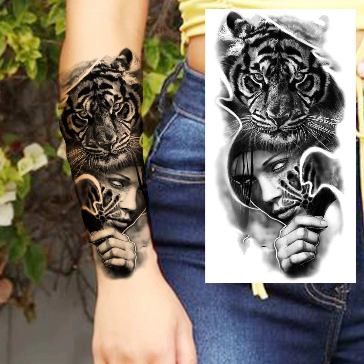 Dospita  -  Black Pirate Ship Temporary Tattoos For Women Men Realistic Lion Vampire Compass Flower Fake Tattoo Sticker Forearm Tatoos DIY