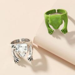 Dospita Korean Cute Green Frog Adjustable Finger Rings for Women Girls Teens Punk Fashion Frogs Toad Cool Ring Hiphop Animal Jewelry