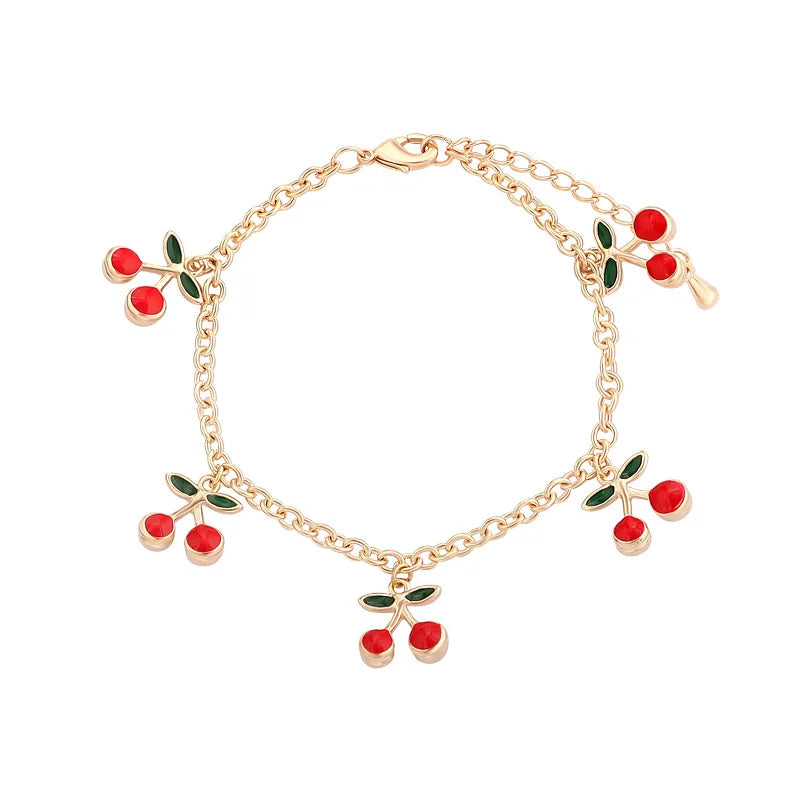 Dospita Cute Sweet Red Cherry Bracelet Lover Girlfriends Fashion Accessories Jewelry Lucky Sisters Gift Pendant Bracelet Wholesale