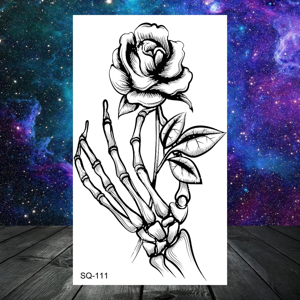 Dospita  -  3D Realistic Snake Moon Temporary Tattoos For Women Adult Men Kids Rose Flower Skull Wolf Fake Tattoo Neck Arm Hands Small Tatoo