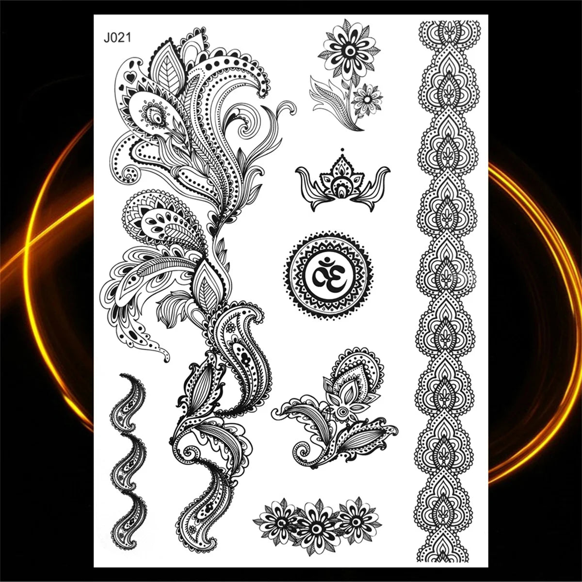 Dospita  -  Black Henna Lotus Pendant Temporary Tattoos For Women Adult DreamCatcher Elephant Fake Tattoo Body Art Underboob Tatoos