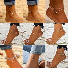 Dospita Female Bohemian Stars Heart Summer Anklets For Women Crystal Ankle Bracelets Girls Barefoot on Leg Chain Jewelry Gift