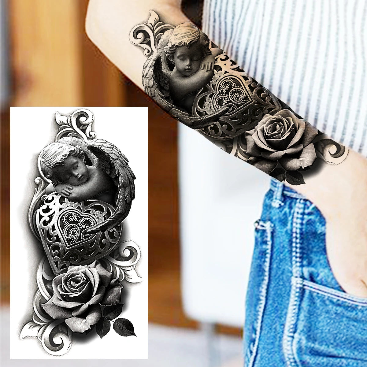 Dospita  -  Black Clown Temporary Tattoos For Women Men Realistic Lion Crown Pirate Captain Scary Fake Tattoo Sticker Forearm Tatoos DIY