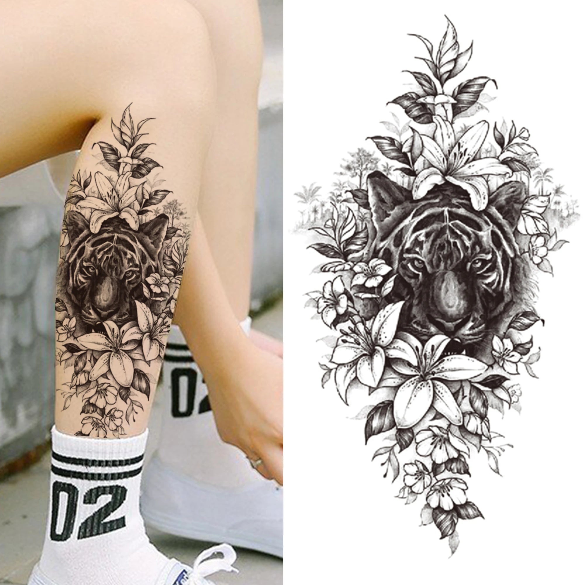 Dospita  -  Black 3D Rose Temporary Tattoo For Women Girls Adult Peony Dahlia Flower Tattoos Sticker Black Flora Glory Geometric Arm Tatoos