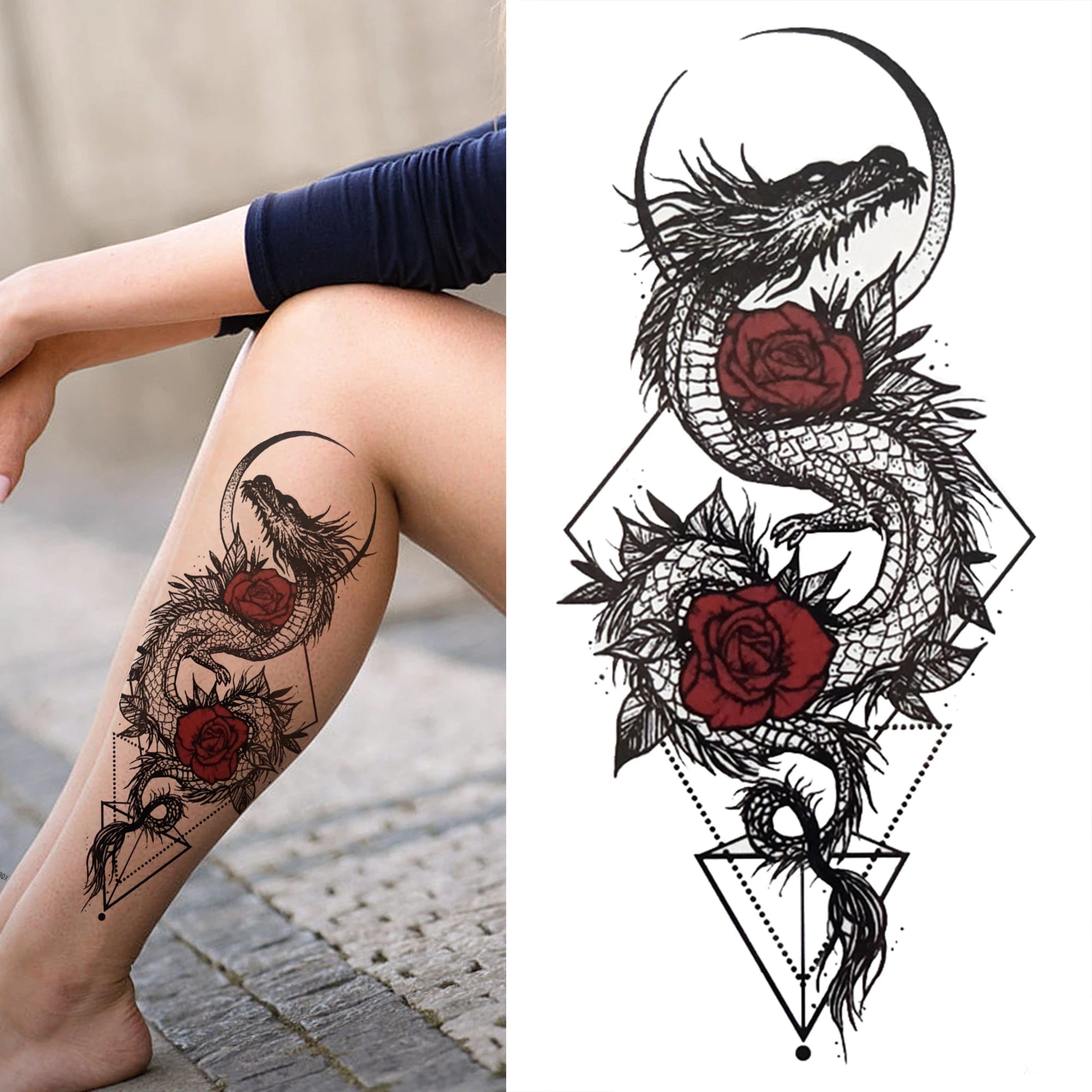 Dospita  -  Black 3D Rose Temporary Tattoo For Women Girls Adult Peony Dahlia Flower Tattoos Sticker Black Flora Glory Geometric Arm Tatoos