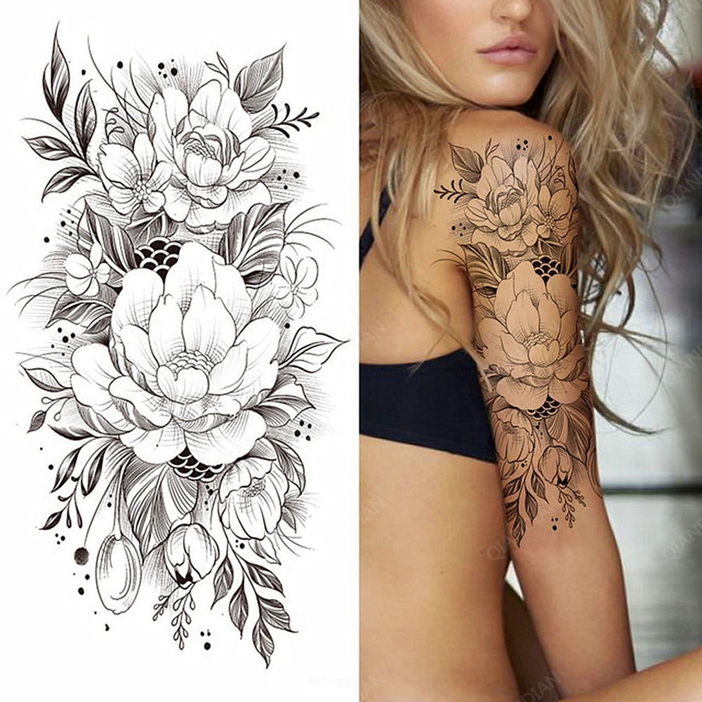 Dospita  -  Sexy Flower Bird Temporary Waterproof Tattoo Sticker Girl Butterfly Dreamcatcher Cross Body Arm Sleeve Chest Fake Totem Women