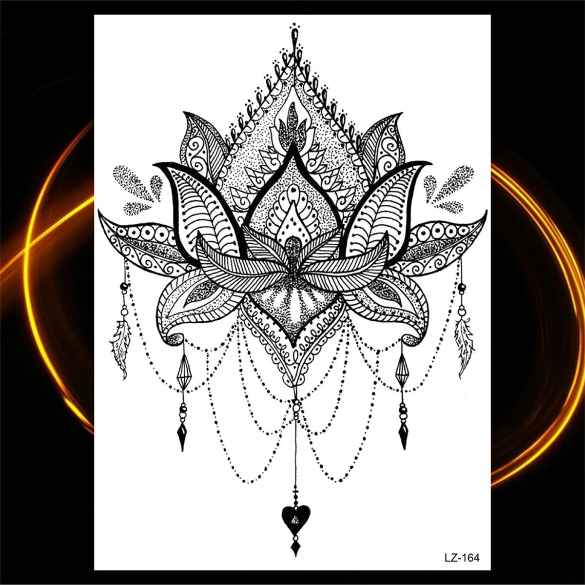 Dospita  -  Black Henna Lotus Pendant Temporary Tattoos For Women Adult DreamCatcher Elephant Fake Tattoo Body Art Underboob Tatoos