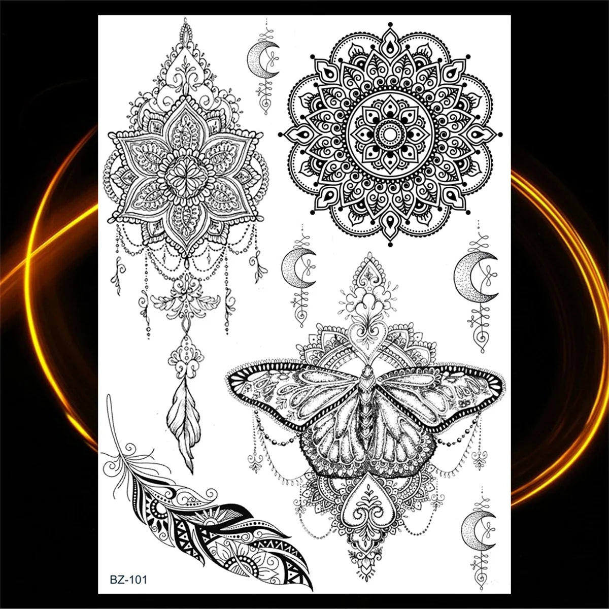 Dospita  -  Black Henna Lotus Pendant Temporary Tattoos For Women Adult DreamCatcher Elephant Fake Tattoo Body Art Underboob Tatoos