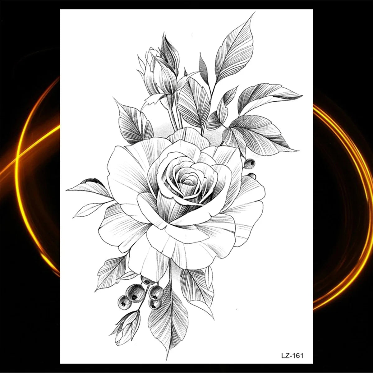 Dospita  -  3D Black Rose Flower Mandala Pendant Temporary Tattoos For Women Adult Lotus Peony Compass Fake Tattoo Sexy Thigh Washable Tatoo