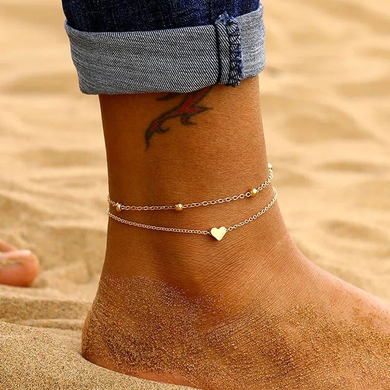 Dospita Female Bohemian Stars Heart Summer Anklets For Women Crystal Ankle Bracelets Girls Barefoot on Leg Chain Jewelry Gift