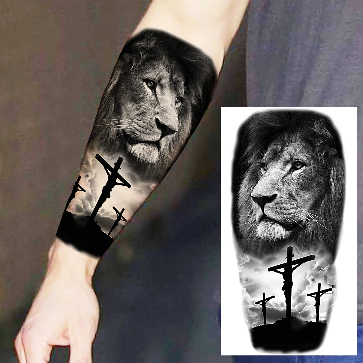 Dospita  -  Black Clown Temporary Tattoos For Women Men Realistic Lion Crown Pirate Captain Scary Fake Tattoo Sticker Forearm Tatoos DIY