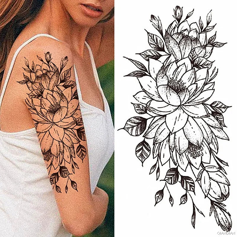 Dospita  -  Sexy Flower Bird Temporary Waterproof Tattoo Sticker Girl Butterfly Dreamcatcher Cross Body Arm Sleeve Chest Fake Totem Women