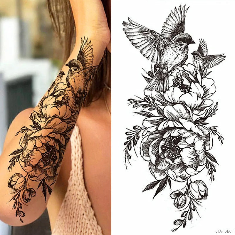 Dospita  -  Sexy Flower Bird Temporary Waterproof Tattoo Sticker Girl Butterfly Dreamcatcher Cross Body Arm Sleeve Chest Fake Totem Women