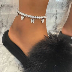 Dospita  -  Crystal Butterfly Anklet For Women Foot Jewelry Summer Beach Barefoot Bracelet Ankle On Leg Strap Bohemian Jewelry Accessories