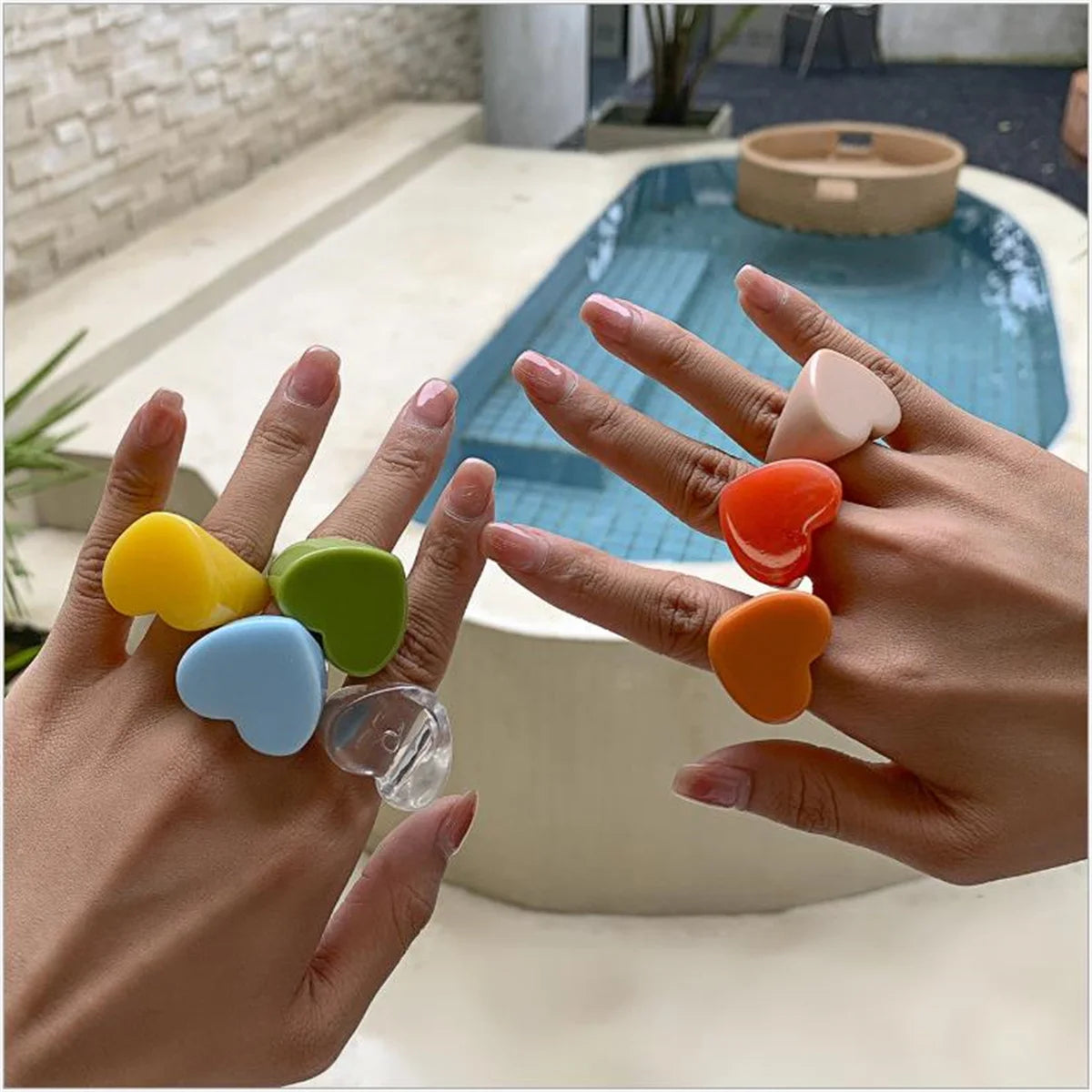 Dospita Korean New Resin Love Ring Simple Color Acrylic Big Heart Irregular Ring For Women Sandy Beach Jewelry Girl Accessories