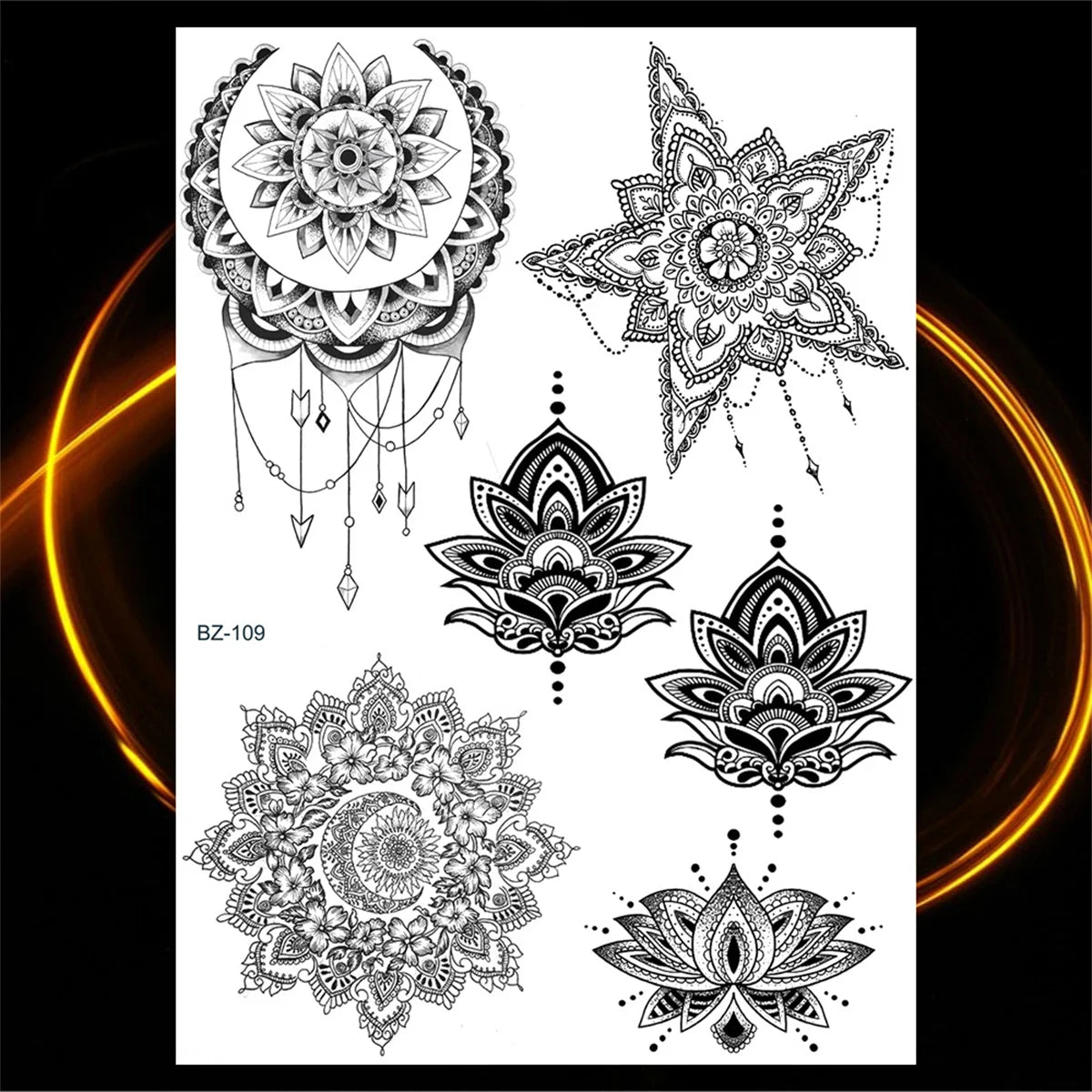 Dospita  -  Black Henna Lotus Pendant Temporary Tattoos For Women Adult DreamCatcher Elephant Fake Tattoo Body Art Underboob Tatoos