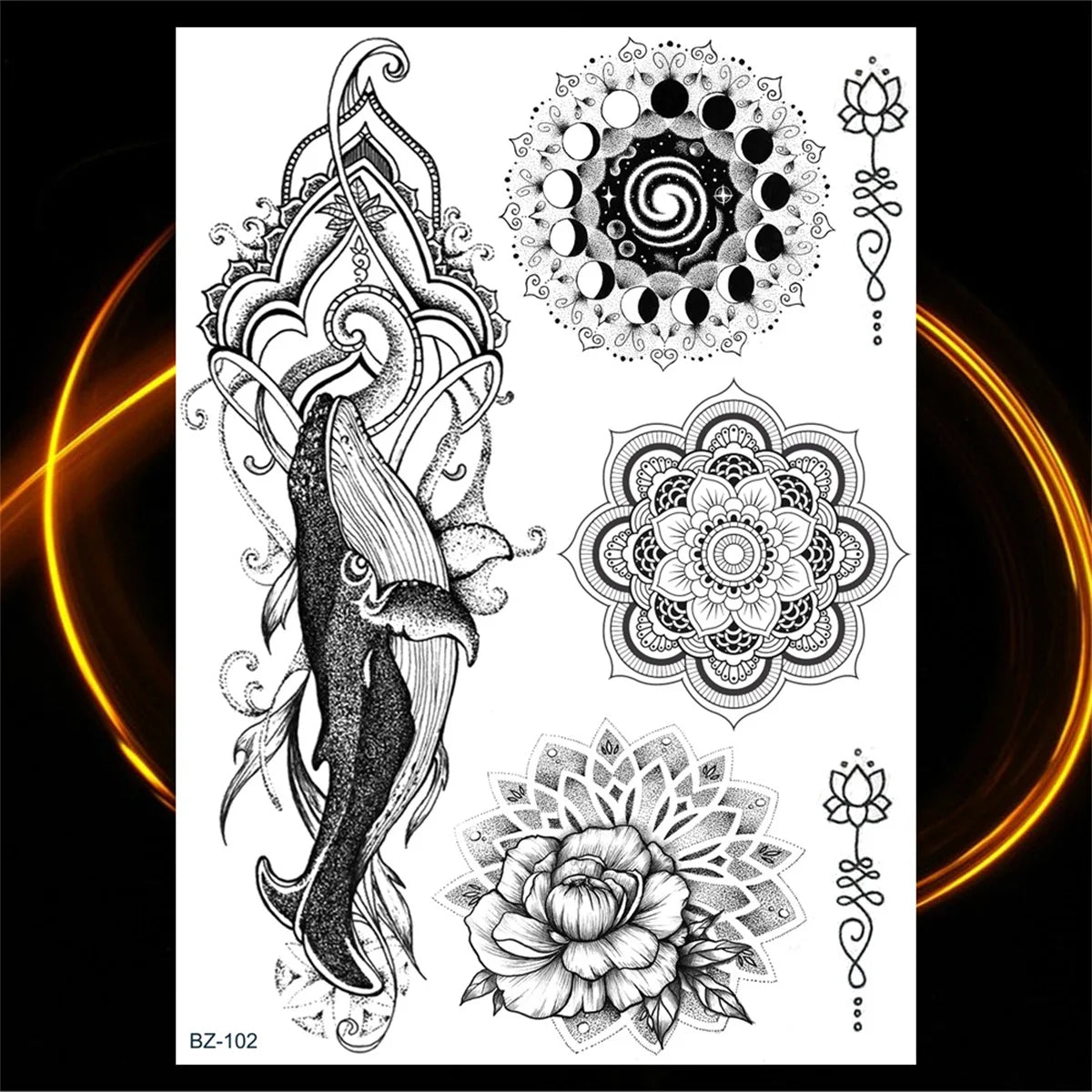 Dospita  -  Black Henna Lotus Pendant Temporary Tattoos For Women Adult DreamCatcher Elephant Fake Tattoo Body Art Underboob Tatoos