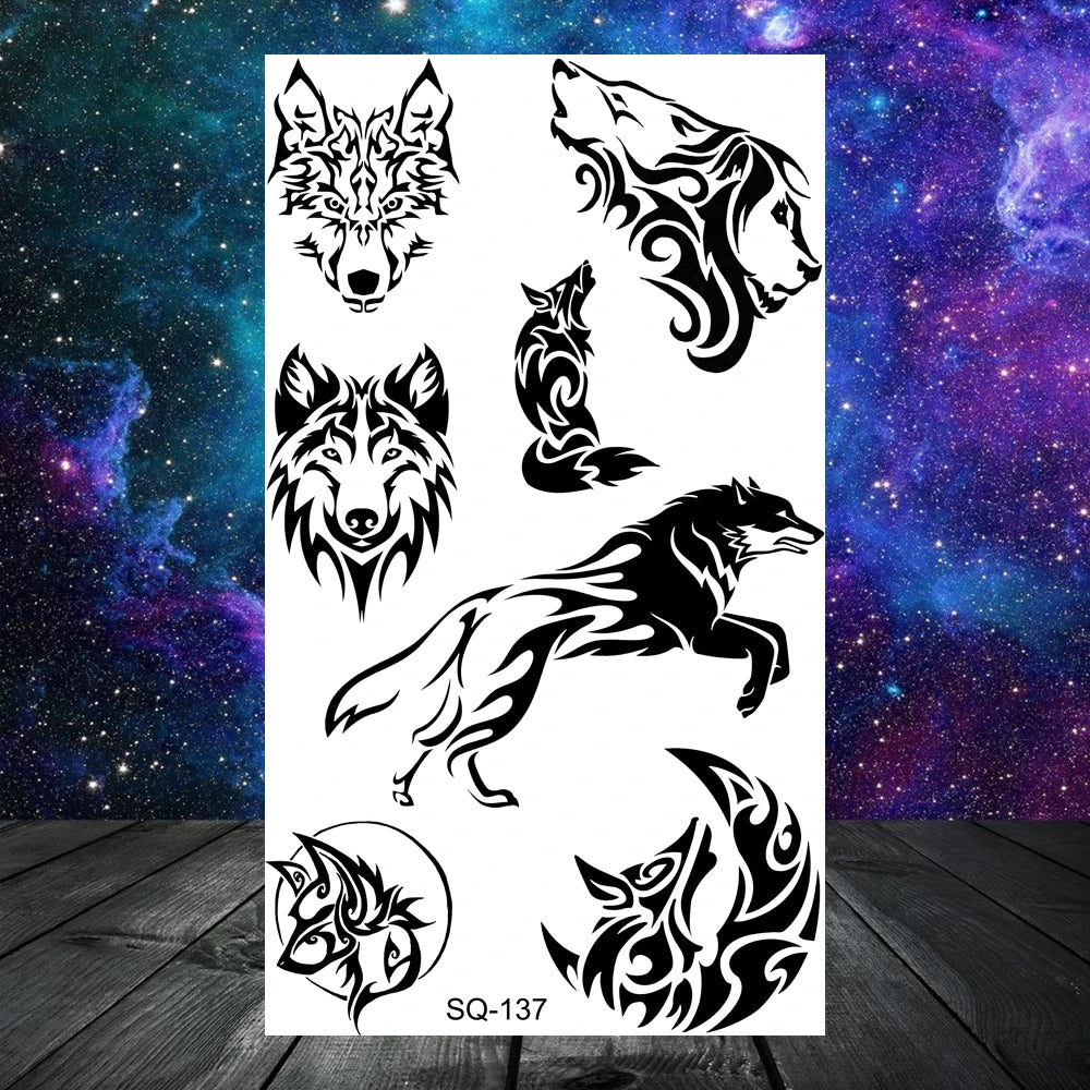 Dospita  -  3D Realistic Black  Wolf Tiger Lion Temporary Tattoos For Women Adult Men Dragon Scorpion Cross Fake Tattoo Small Transfer Tatoo