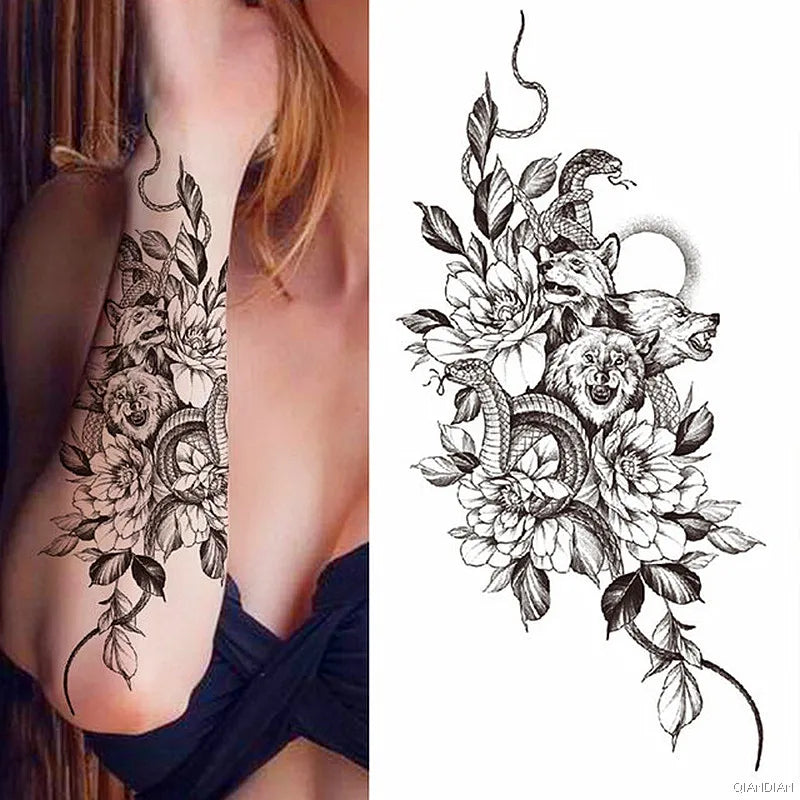 Dospita  -  Sexy Flower Bird Temporary Waterproof Tattoo Sticker Girl Butterfly Dreamcatcher Cross Body Arm Sleeve Chest Fake Totem Women