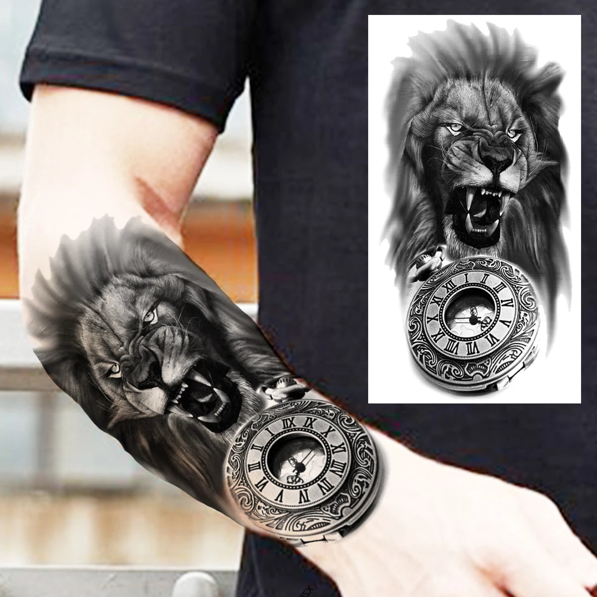 Dospita  -  Black Pirate Ship Temporary Tattoos For Women Men Realistic Lion Vampire Compass Flower Fake Tattoo Sticker Forearm Tatoos DIY