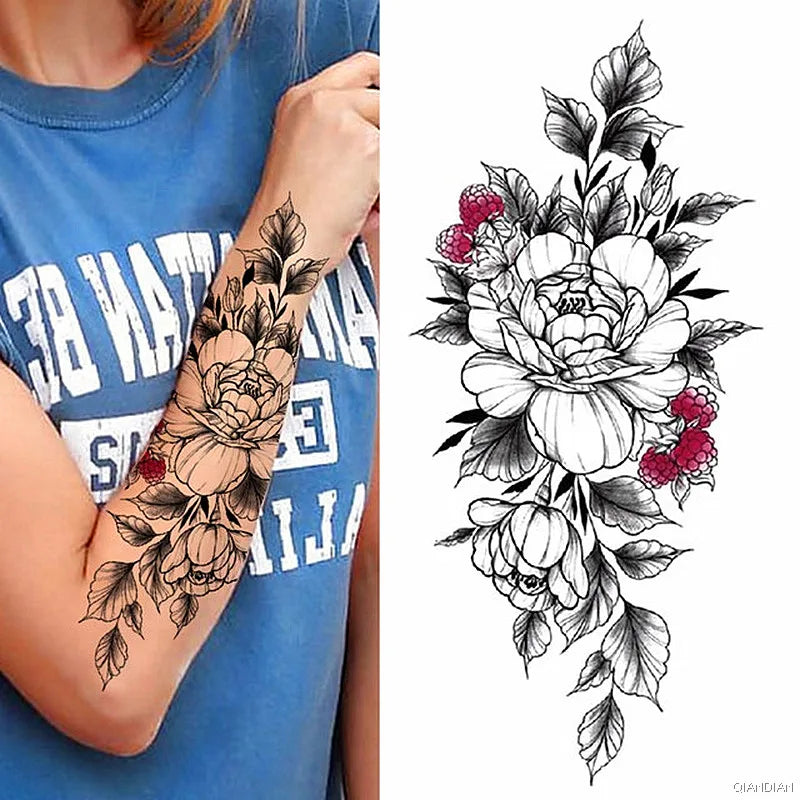 Dospita  -  Sexy Flower Bird Temporary Waterproof Tattoo Sticker Girl Butterfly Dreamcatcher Cross Body Arm Sleeve Chest Fake Totem Women