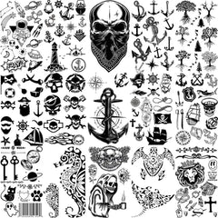 Dospita  -  Anchor Pirate Skull Temporary Tattoos For Women Adult Men Kids Boy Astronaut Ship Seahorse Fake Tattoo Neck Arm Hand Small Tatoo