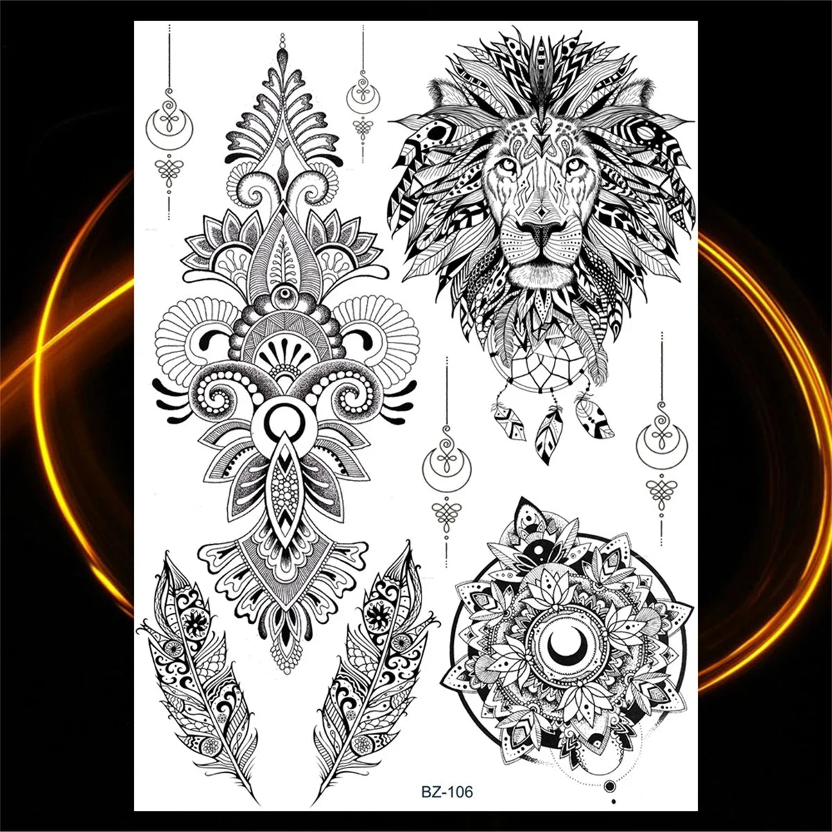 Dospita  -  Black Henna Lotus Pendant Temporary Tattoos For Women Adult DreamCatcher Elephant Fake Tattoo Body Art Underboob Tatoos