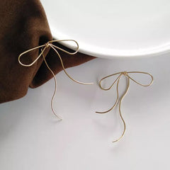 Dospita Korean design fashion jewelry simple Golden silver color metal line bow earrings elegant female Stud earrings