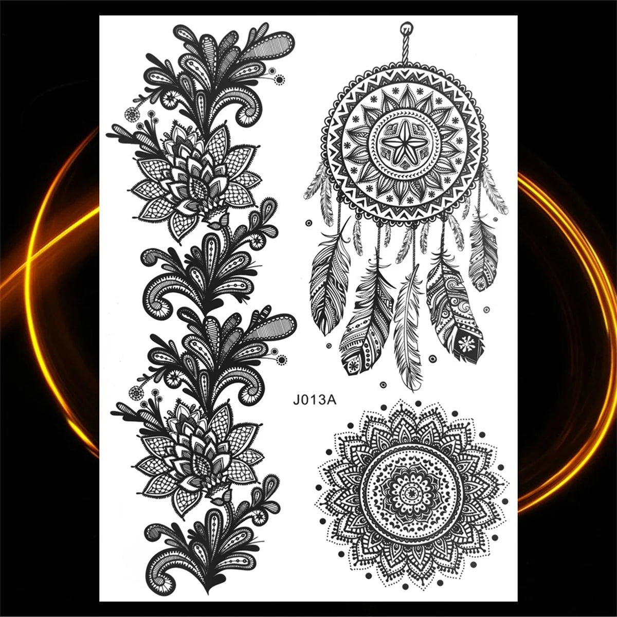 Dospita  -  Black Henna Lotus Pendant Temporary Tattoos For Women Adult DreamCatcher Elephant Fake Tattoo Body Art Underboob Tatoos