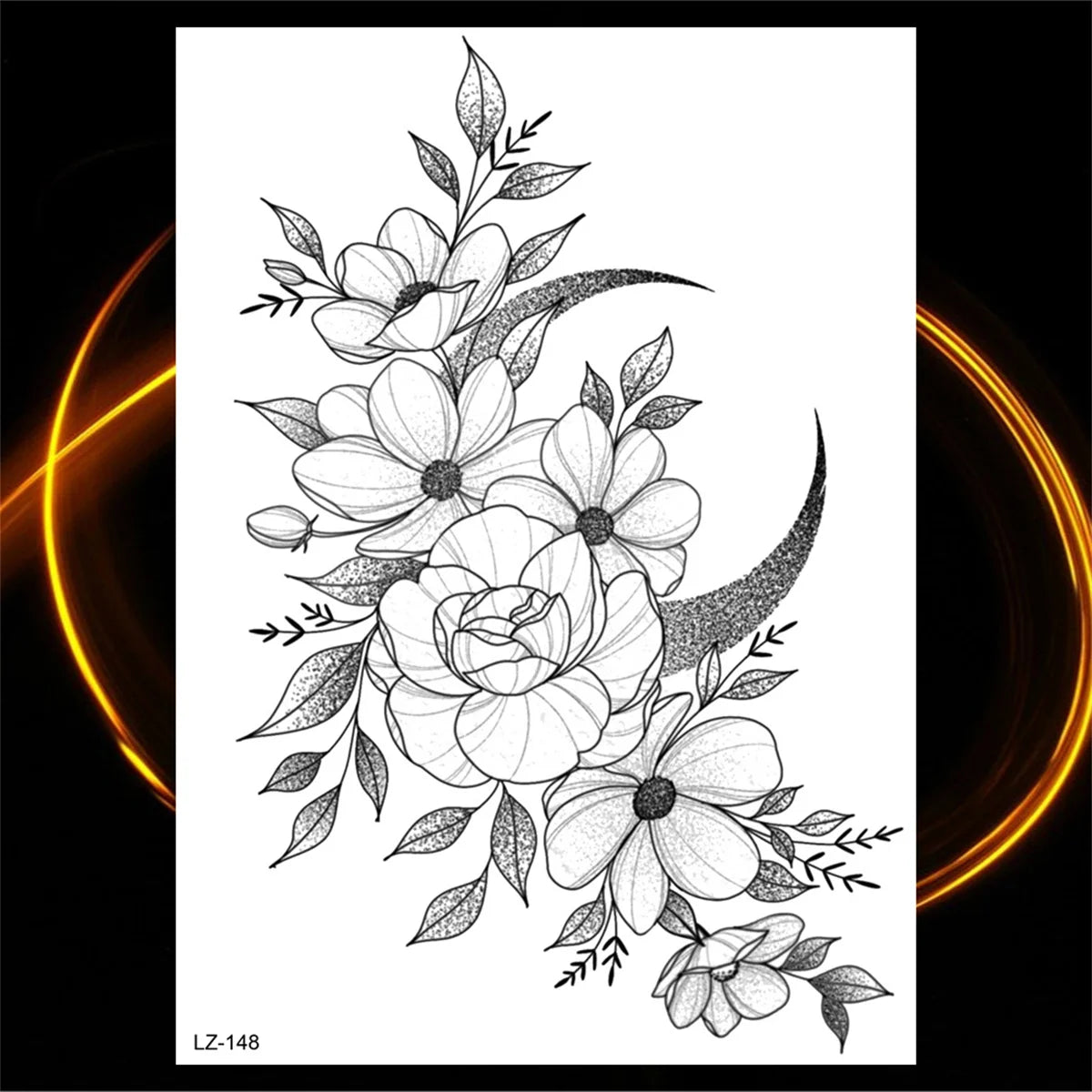 Dospita  -  3D Black Rose Flower Mandala Pendant Temporary Tattoos For Women Adult Lotus Peony Compass Fake Tattoo Sexy Thigh Washable Tatoo