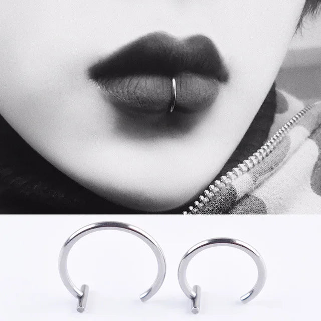 Dospita 5PCS Medical Titanium Punk Clip on Fake Piercing Body Nose Lip Rings Unisex Nose Ring Women Septum Piercing Jewelry