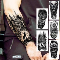 Dospita  -  Black Forest Temporary Tattoos For Women Men Realistic Clown Mask Skull Dahlia Fake Tattoo Sticker Forearm Leg Tatoos Hot Sale