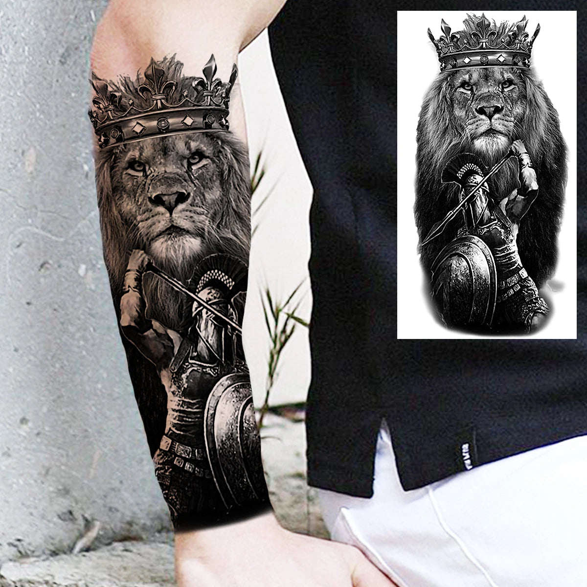 Dospita  -  Black Clown Temporary Tattoos For Women Men Realistic Lion Crown Pirate Captain Scary Fake Tattoo Sticker Forearm Tatoos DIY