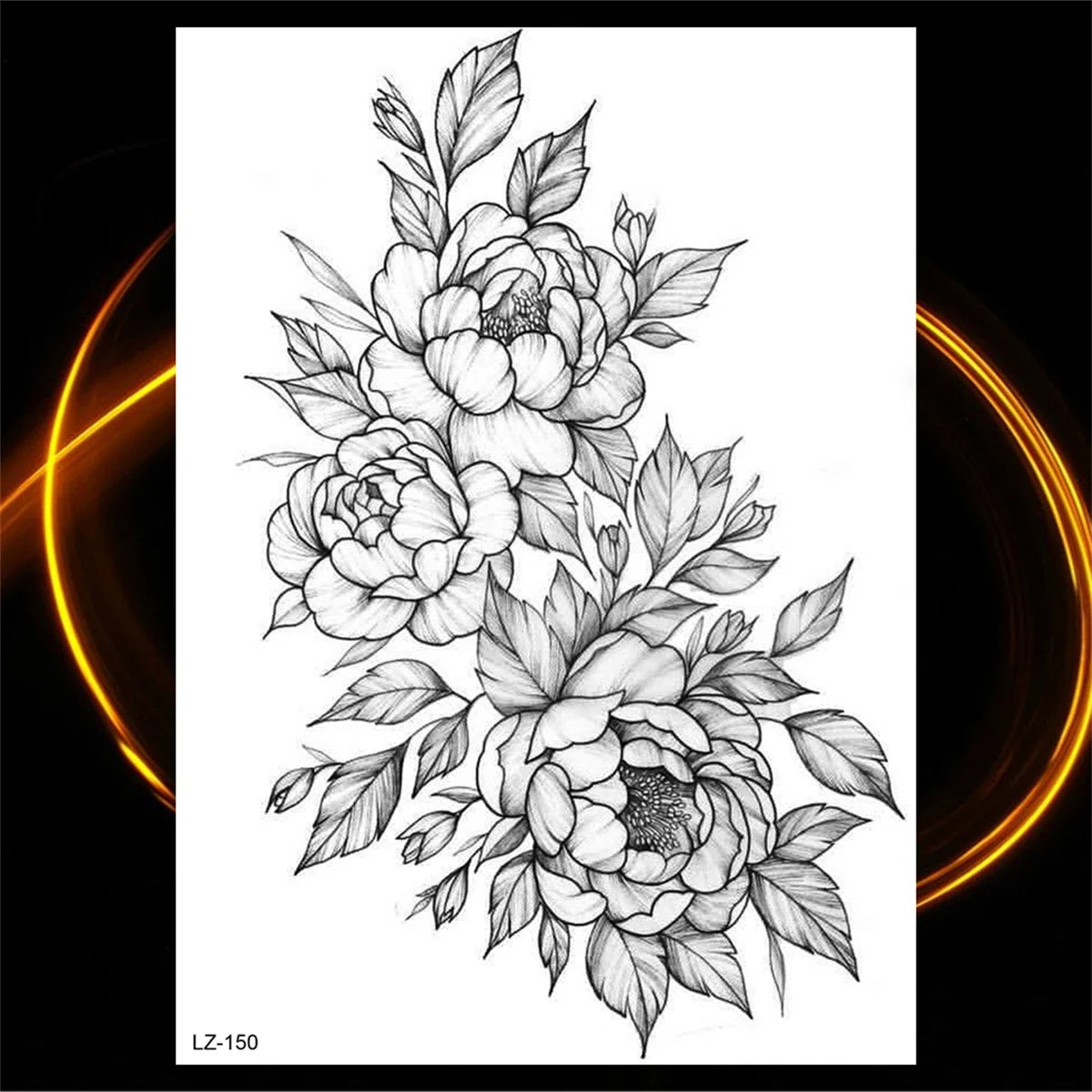 Dospita  -  3D Black Rose Flower Mandala Pendant Temporary Tattoos For Women Adult Lotus Peony Compass Fake Tattoo Sexy Thigh Washable Tatoo