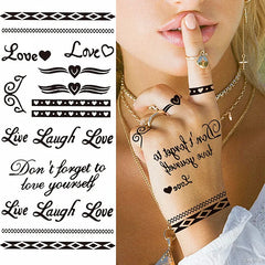 Dospita  -  Black Alphabet Letter Temporary Tattoo Sticker Arm Sleeve Love Word Heart Lightning Fashion Fake Body Leg Finger Women Totem