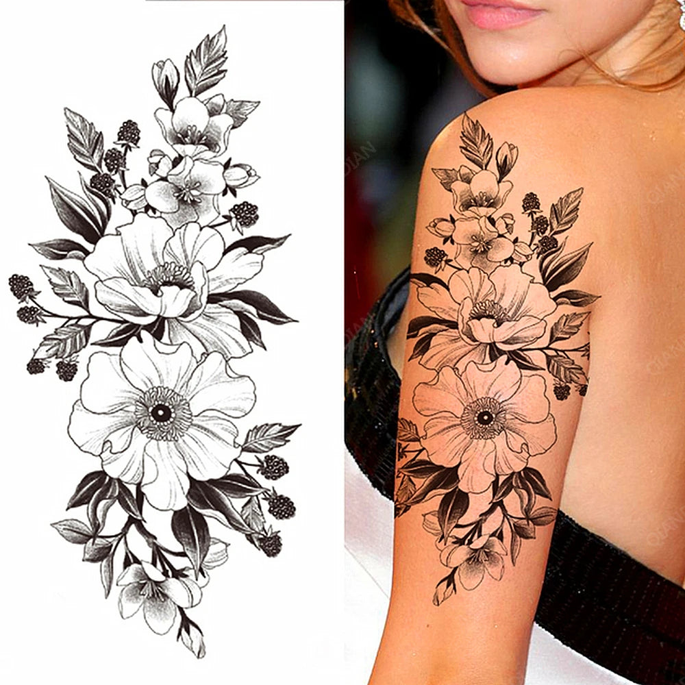 Dospita  -  Sexy Flower Bird Temporary Waterproof Tattoo Sticker Girl Butterfly Dreamcatcher Cross Body Arm Sleeve Chest Fake Totem Women