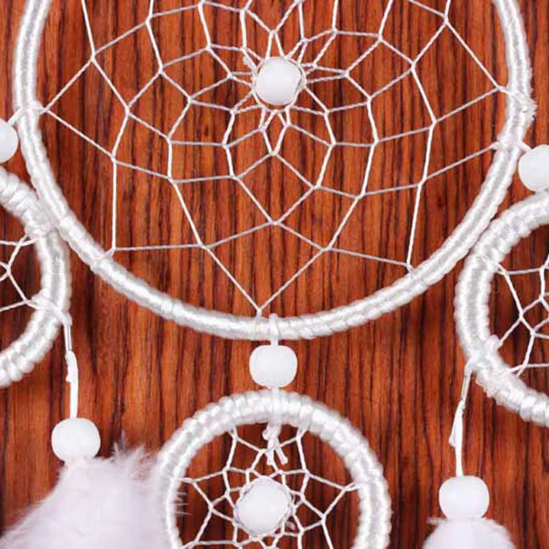 Dospita Big Dreamcatcher Wind Chime White Feather Dream Catcher Car Hanging Decoration 5 Circular Home Decor Gift