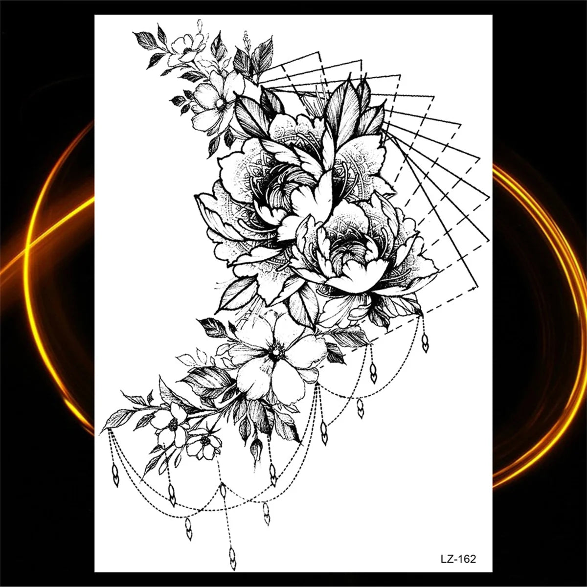 Dospita  -  3D Black Rose Flower Mandala Pendant Temporary Tattoos For Women Adult Lotus Peony Compass Fake Tattoo Sexy Thigh Washable Tatoo