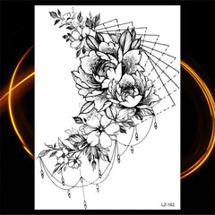 Dospita  -  3D Black Rose Flower Mandala Pendant Temporary Tattoos For Women Adult Lotus Peony Compass Fake Tattoo Sexy Thigh Washable Tatoo