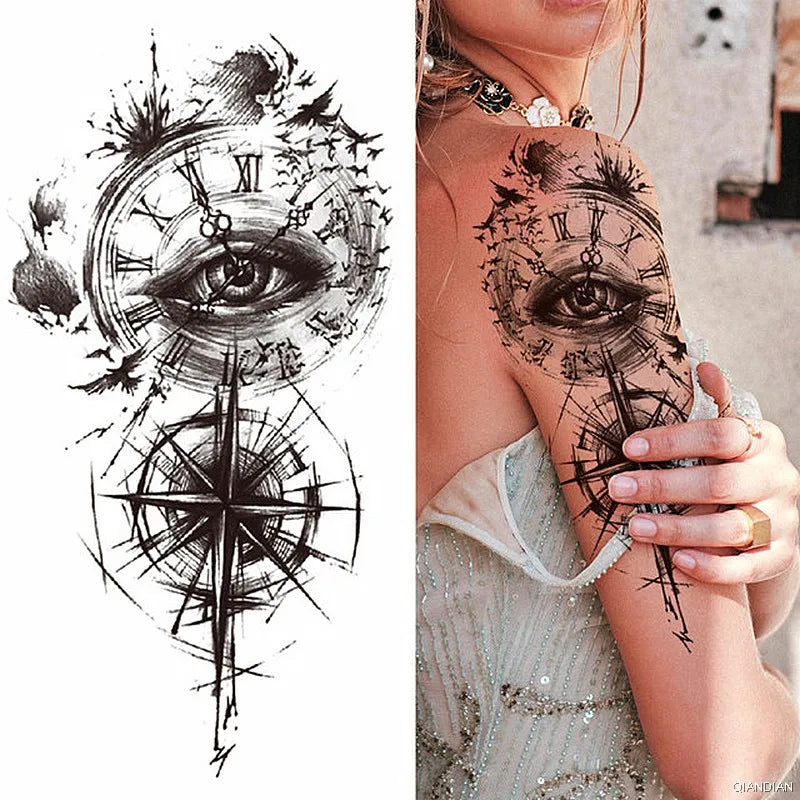 Dospita  -  Sexy Flower Bird Temporary Waterproof Tattoo Sticker Girl Butterfly Dreamcatcher Cross Body Arm Sleeve Chest Fake Totem Women