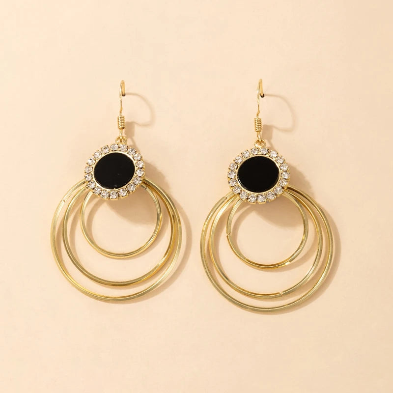 Dospita  Bohemia Circle Rhinestone Drop Earrings for Women Fashion Geometry Black Dripping Oil Girls Wedding Jewelry