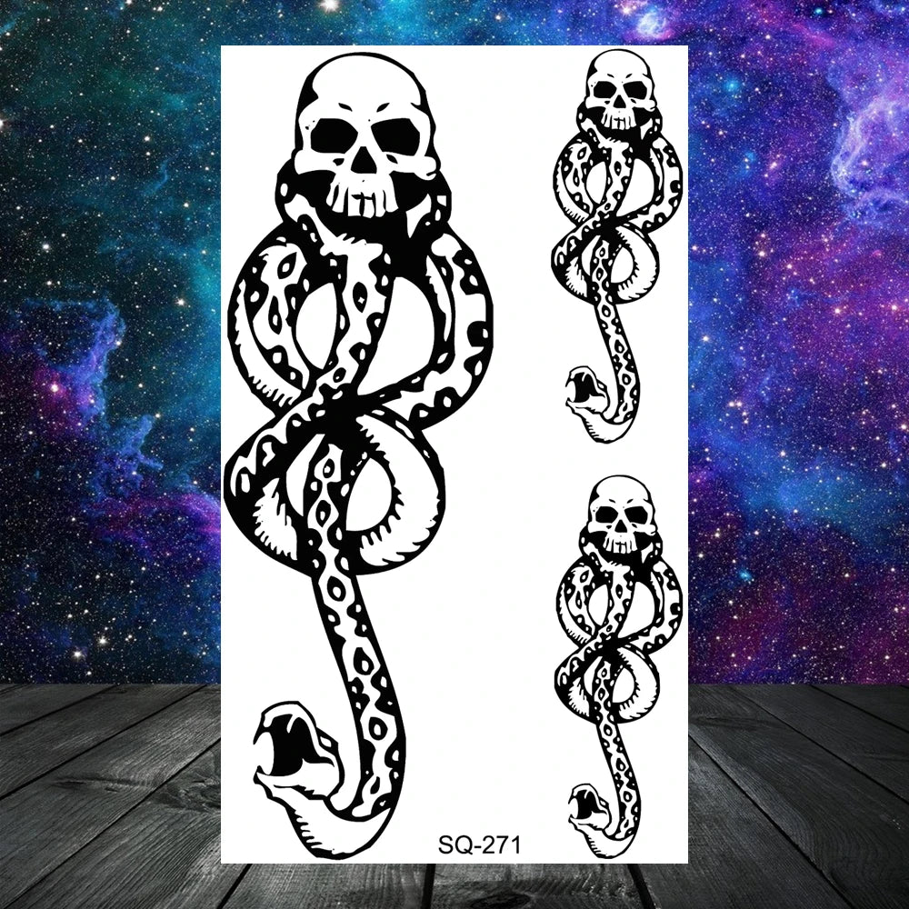 Dospita  -  3D Realistic Snake Moon Temporary Tattoos For Women Adult Men Kids Rose Flower Skull Wolf Fake Tattoo Neck Arm Hands Small Tatoo