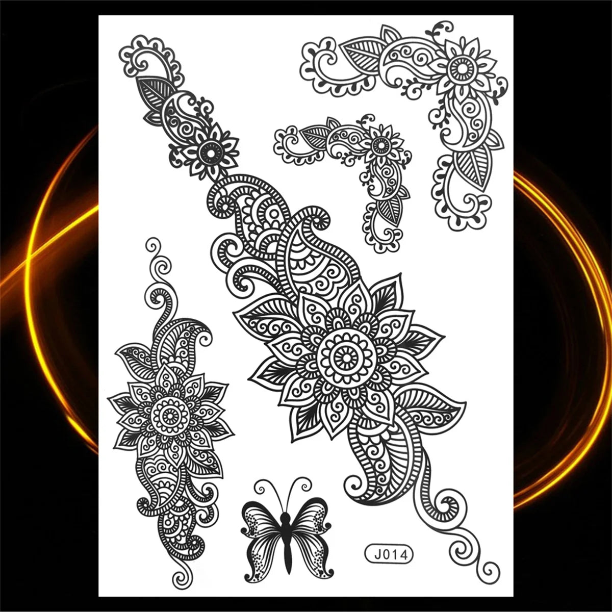 Dospita  -  Black Henna Lotus Pendant Temporary Tattoos For Women Adult DreamCatcher Elephant Fake Tattoo Body Art Underboob Tatoos