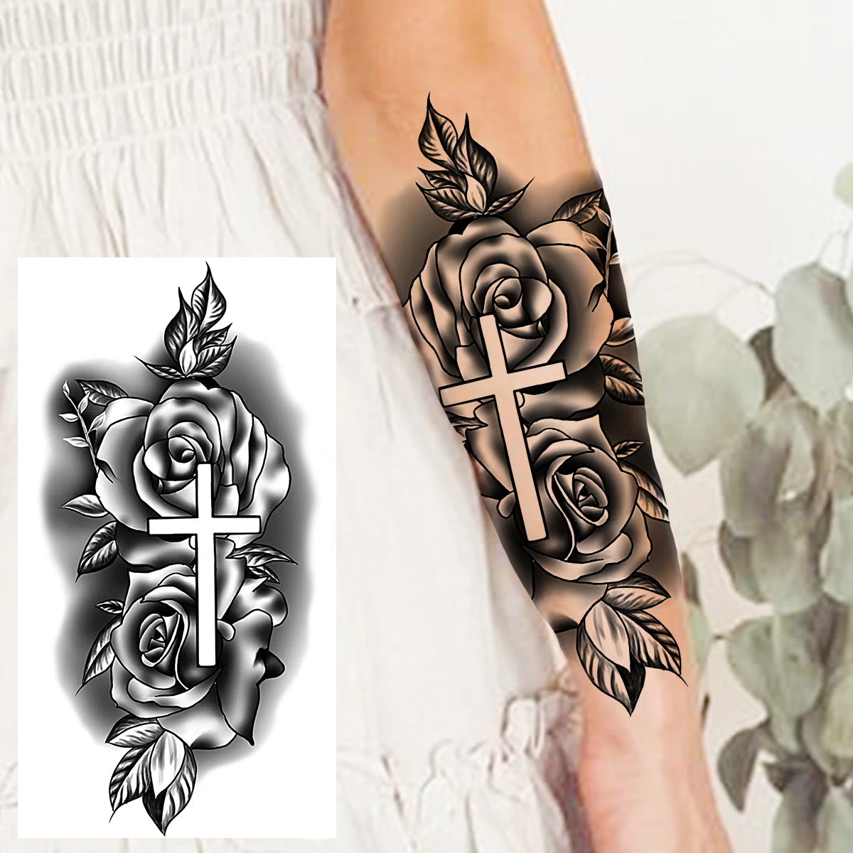 Dospita  -  Black Pirate Ship Temporary Tattoos For Women Men Realistic Lion Vampire Compass Flower Fake Tattoo Sticker Forearm Tatoos DIY