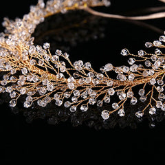 Dospita Handmade Beaded Bride Wedding Headband Bridal Hair Wreath Cluster Twig Leaves Vine with Ribbons Women And Girls Head Decoration