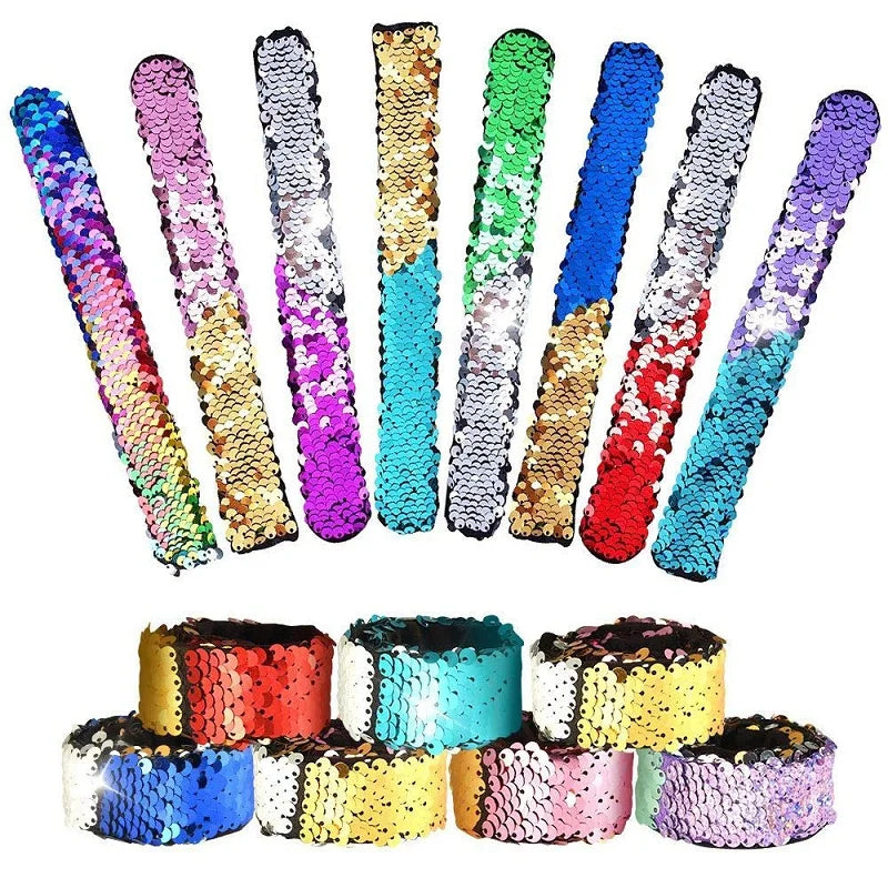 Dospita Magic Paillette Mermaid Patted Bracelets Two-Color Sequin Reversible Glitter Slap Bracelets Charms Wristband for Kids Grownups