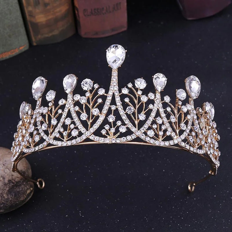 Dospita European Luxury Exquisite Elegent Tiaras Shiny Rhinestons Crown Bride Wedding Hair Acces Water-drop Crystal Headdress Jewelry